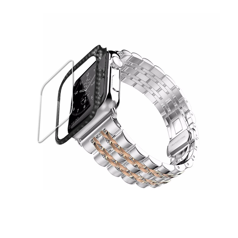 Чехол из углеродного волокна+ ремешок для apple watch band 44 мм 40 мм apple watch 5 4 3 42 мм/38 мм iwatch band correa ремешок из нержавеющей стали