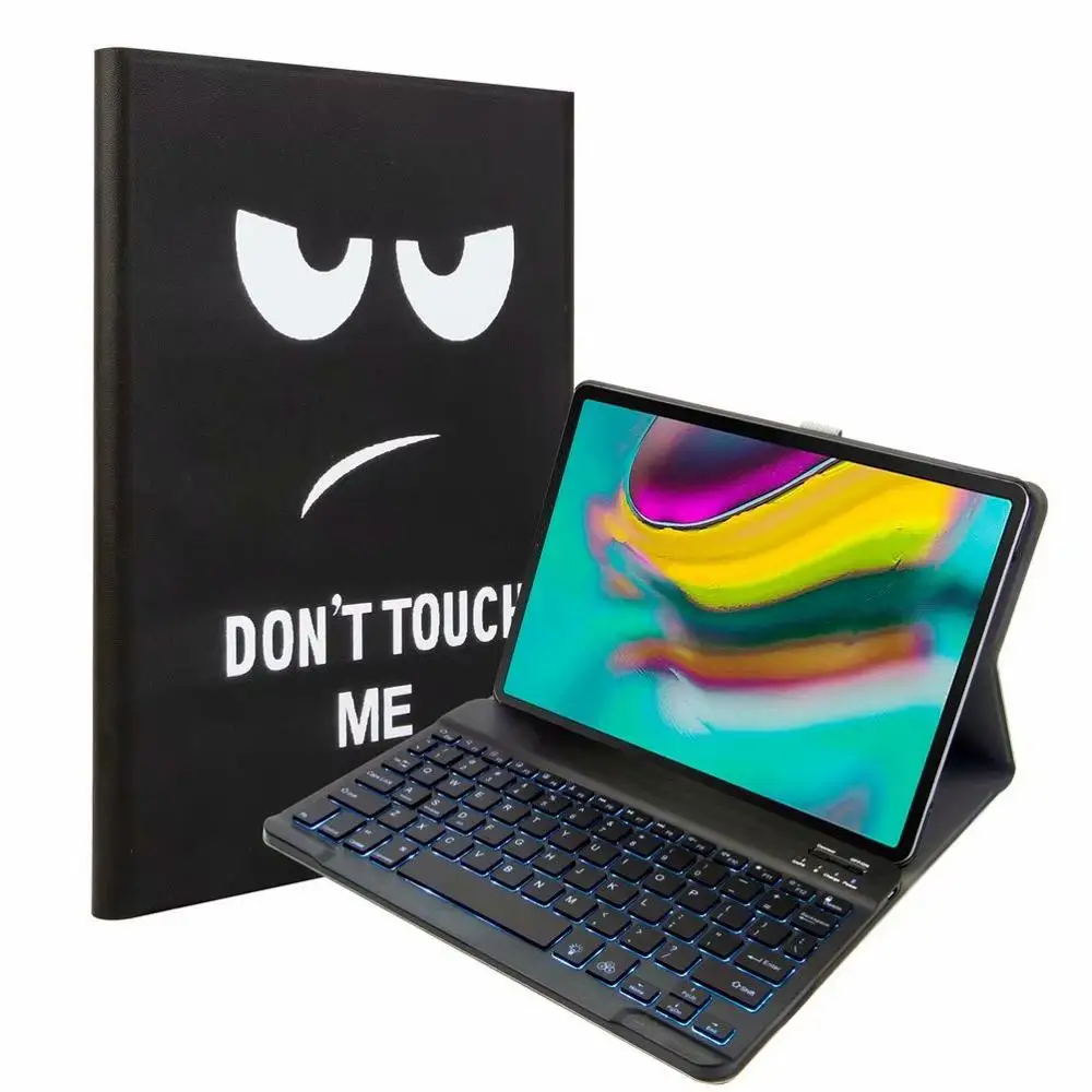Bluetooth клавиатура чехол для Samsung Galaxy Tab A 10,1 T720 T725 планшет ткань с 7 подсветкой Клавиатура с подсветкой крышка+ ручка+ пленка - Цвет: With 7 colors  Light
