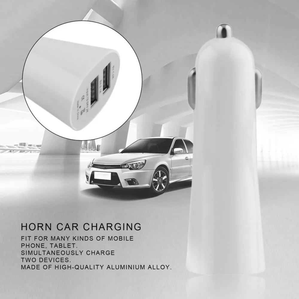 Универсальный Алюминий сплав мини роговидными Dual USB 2-Порты и разъёмы автомобиля