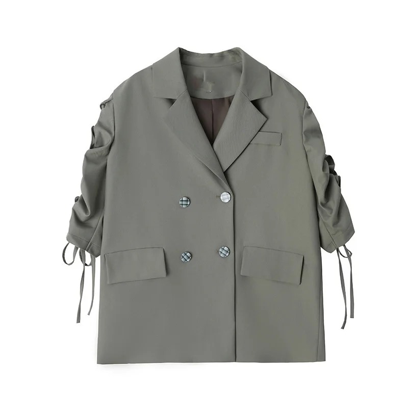 

LANMREM Women's Drawstring Khaki Blazer New Lapel Long-sleeved Loose-fit Jacket Fashion Trend Spring And Autumn 2021 2E1158