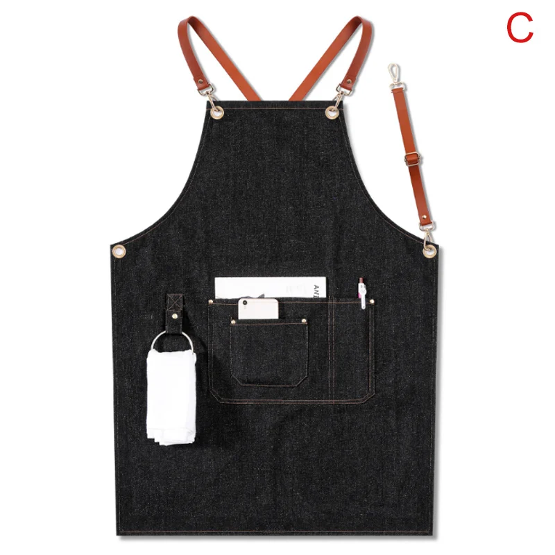 

Denim Apron Strap Bib Apron Barista Bartender BBQ Chef Uniform Workwear HANW88