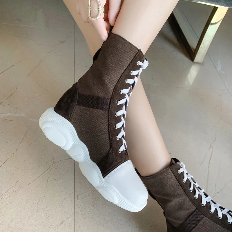 ENMAYER увеличивающие рост спортивные ботинки с круглым носком на шнуровке до