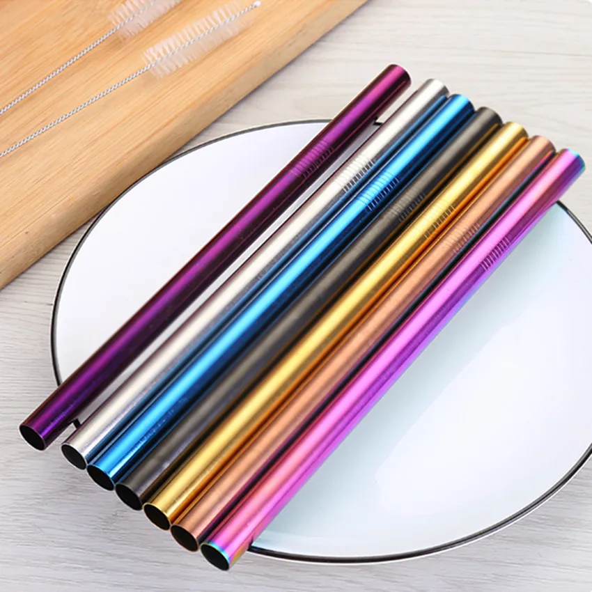 

12mm Large Wide Reusable Straws Metal Smoothie Eco-friendly 304 Stainless Steel Boba Bubble Tea Straw for Bar Drinking Accessory