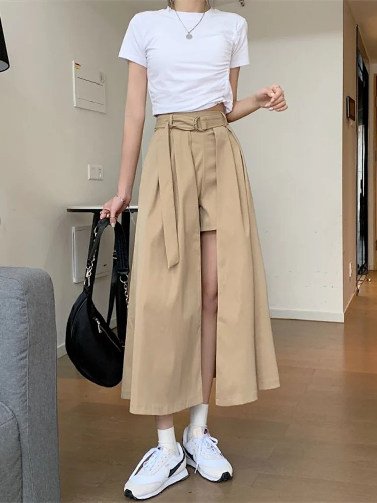 

High-Waisted Skirt Harajuku Long Skirts For Women Petticoat Women's Clothes Korean Fashion Slim Skirts Womens 2021 Solid Sashes