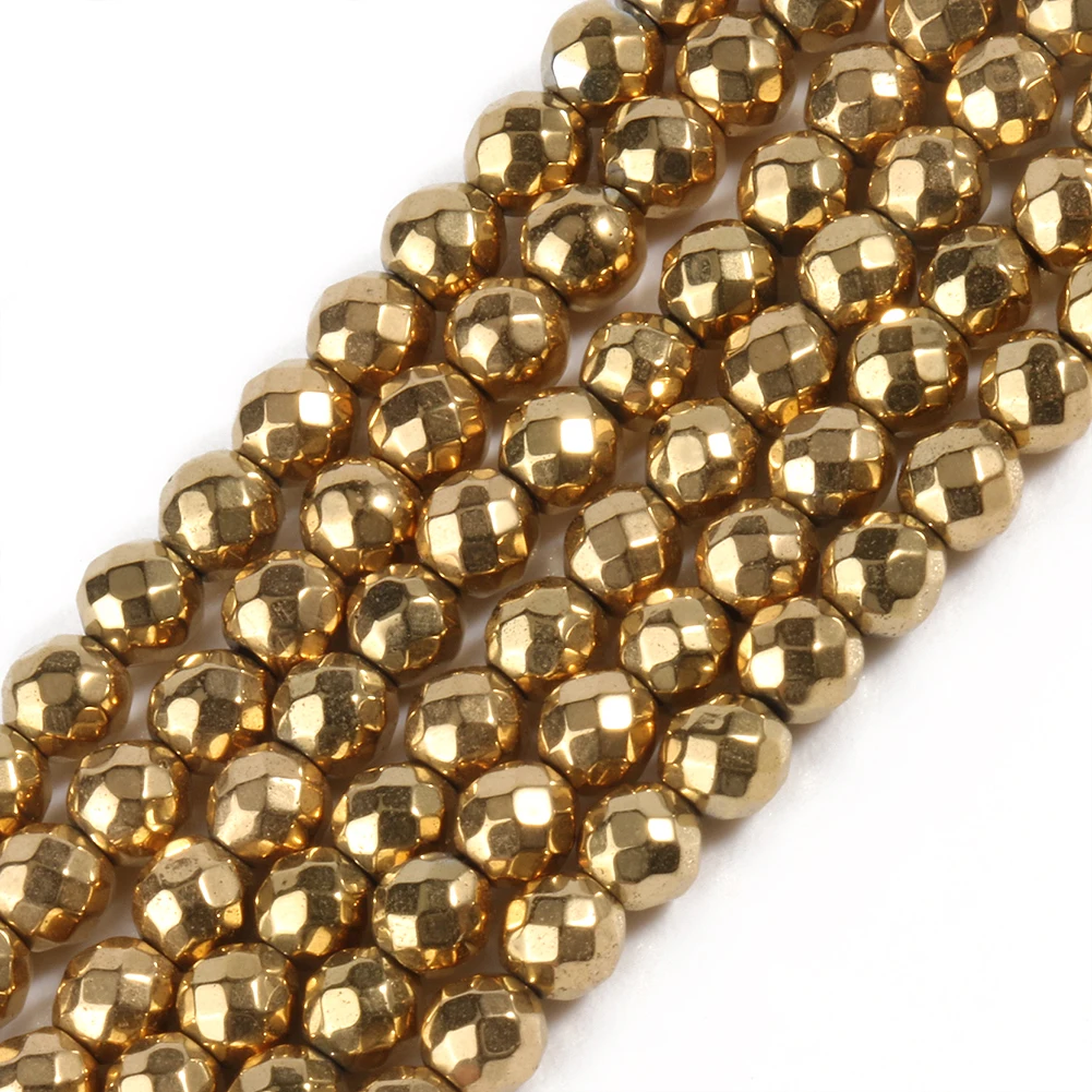 

Natural Stone Bead Color Retention Gold Color Hematite Loose Beads for Jewelry Making Beadwork DIY Bracelet 15''