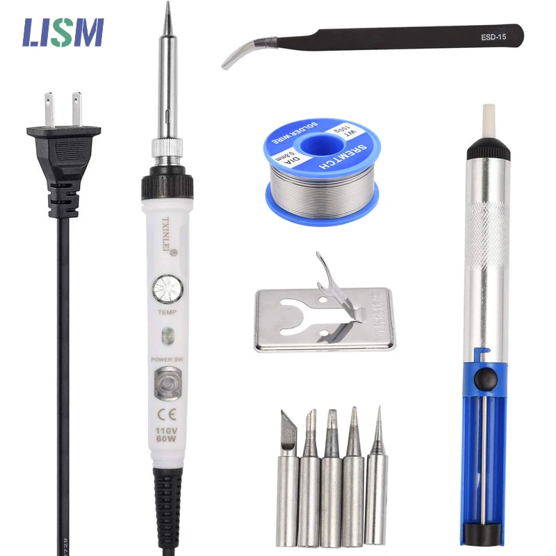 

Electric Soldering Iron Kit adjustment Temperature 110V 220V 60W Soldering Iron kit Desoldeirng Pump soldering tips Welding Tool