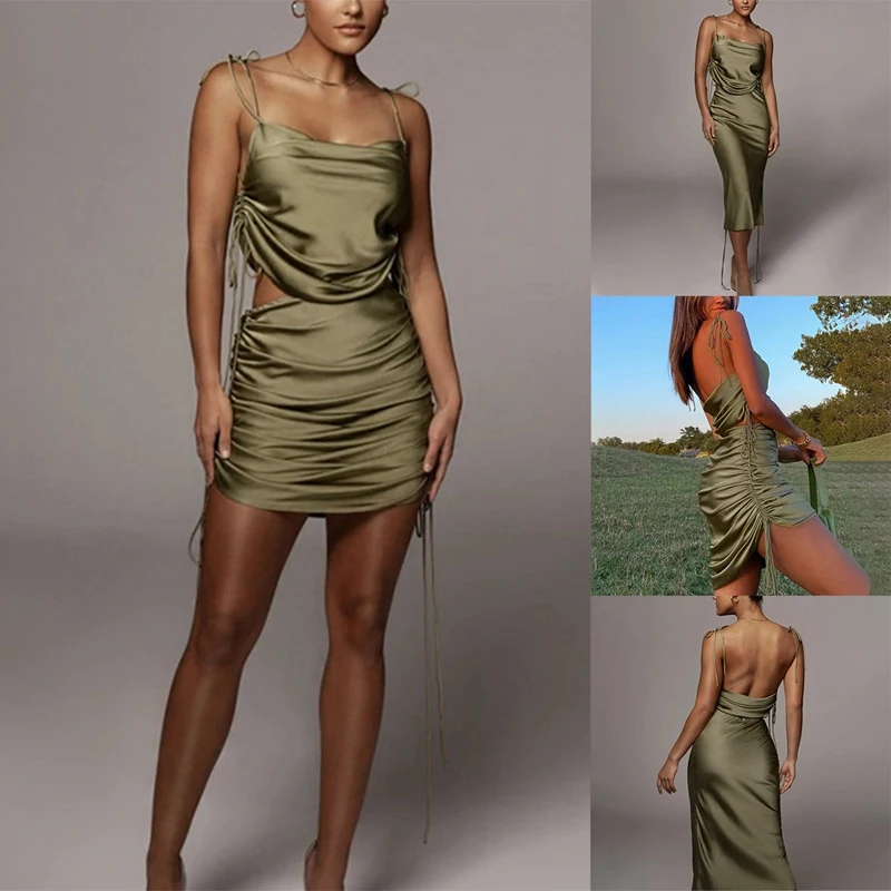 

Fashion Ruched Sexy Top And Skirts 2 Piece Sets Matching Set Outfits Backless Women's Set Summer