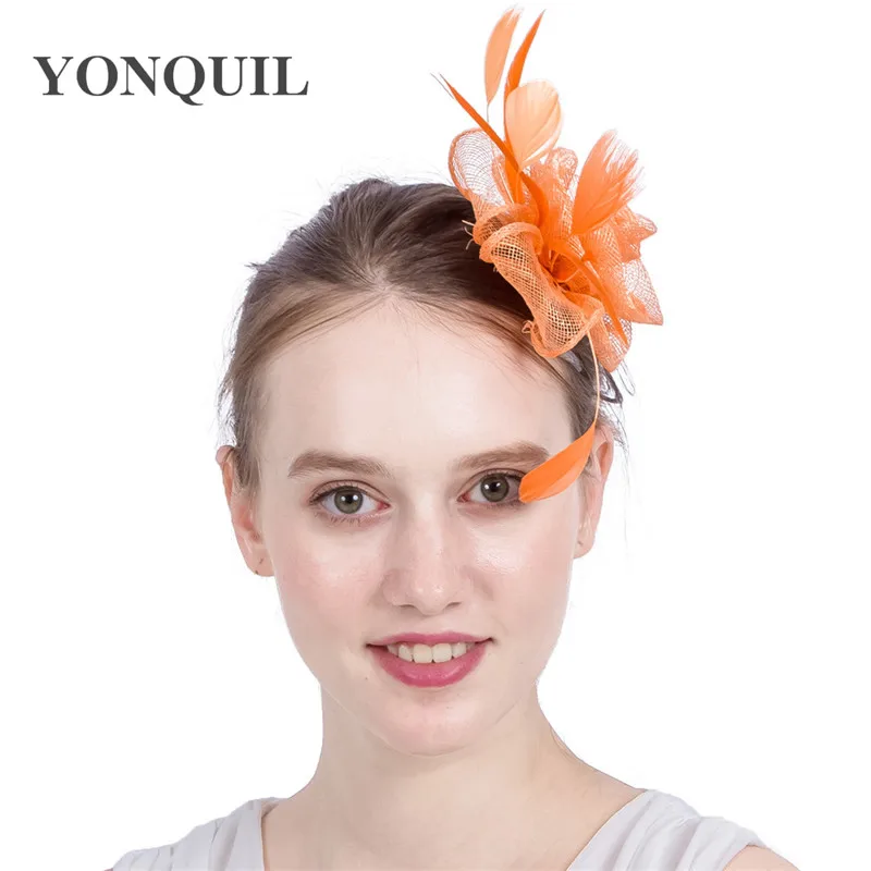 Sinamay милые вуалетки для волос аксессуары с гребнями необычные украшения перьями