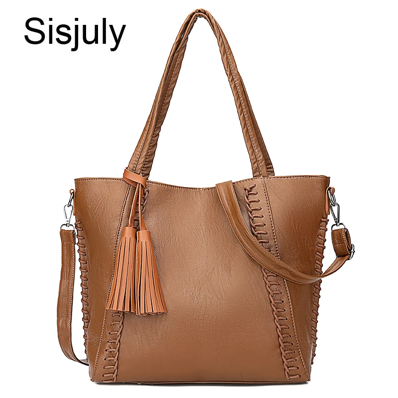 Женская вязаная сумка Sisjuly Большая вместительная через плечо с кисточками | Багаж