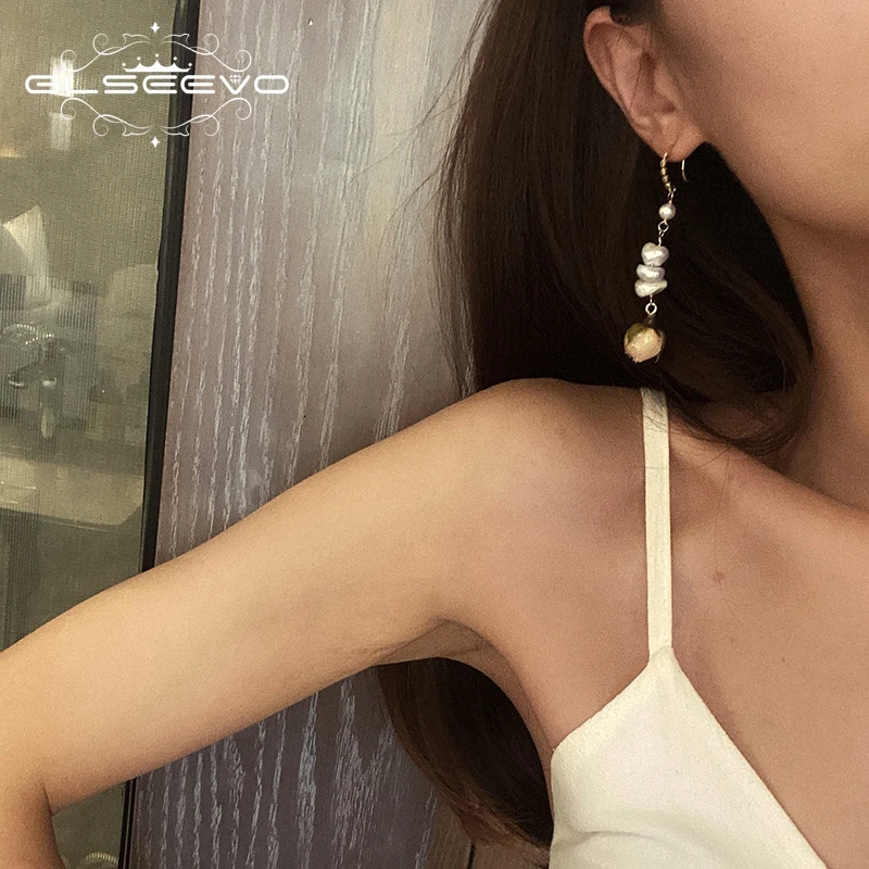 

GLSEEVO Natural Fresh Water Baroque Pearl Really Flower Drop Earrings For Women Birthday Gifts Dangle Earrings Jewelry GE0492F