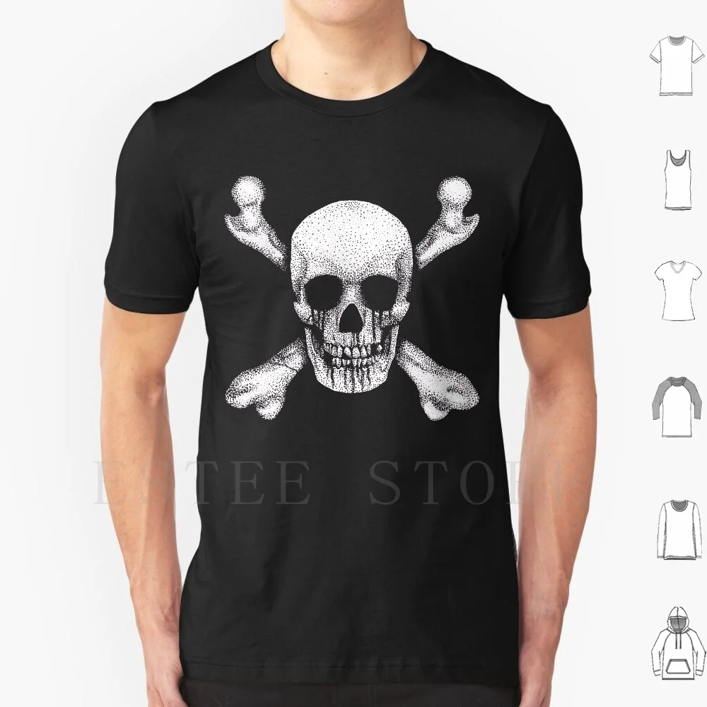 

Jolly Roger-Stippling Distressed Pirate Skull T Shirt Cotton Men Diy Print Pirate Skull Jolly Roger Flag Piracy Sailing Macabre