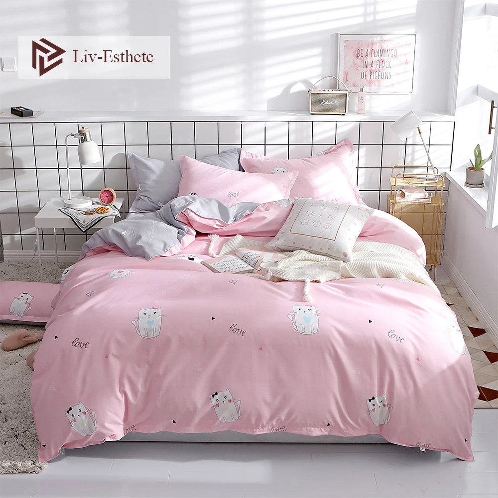 Liv este милый кот мультфильм розовый комплект постельного белья высокое качество