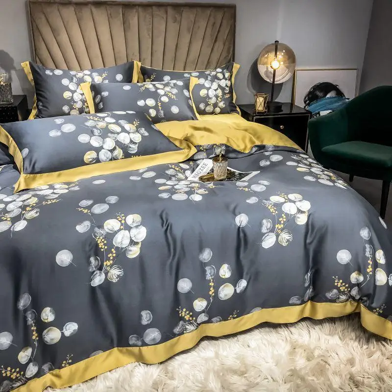 Роскошный комплект постельного белья J из 100% шелка вишневого серого цвета с