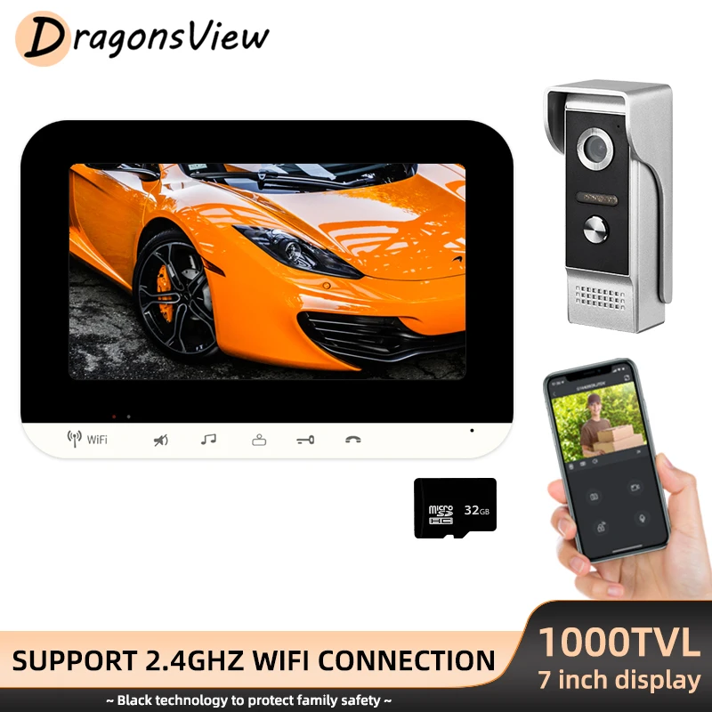 

DragonsView 7 Inch Wifi Intercom Video Door Phone for Home Wireless 1000TVL Doorbell Camera Remote Unlock Recording Night Vision