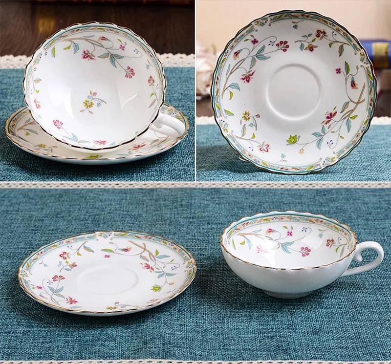 Керамический костяной чайный набор 180 мл с цветами в пасторальном стиле