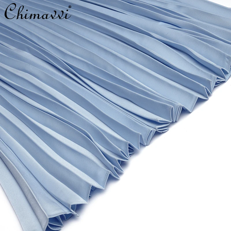 

2021 Elegant Dresses Women Round Neck Ruffled Long Sleeve Hollow Pleated Dress Fashionable Slimming Simple Fresh Maxi Dress New