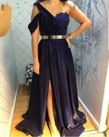 one shoulder navy blue prom dresses 2021 vestidos de fiesta de noche prom gown long satin sweetheart sexy evening party dress