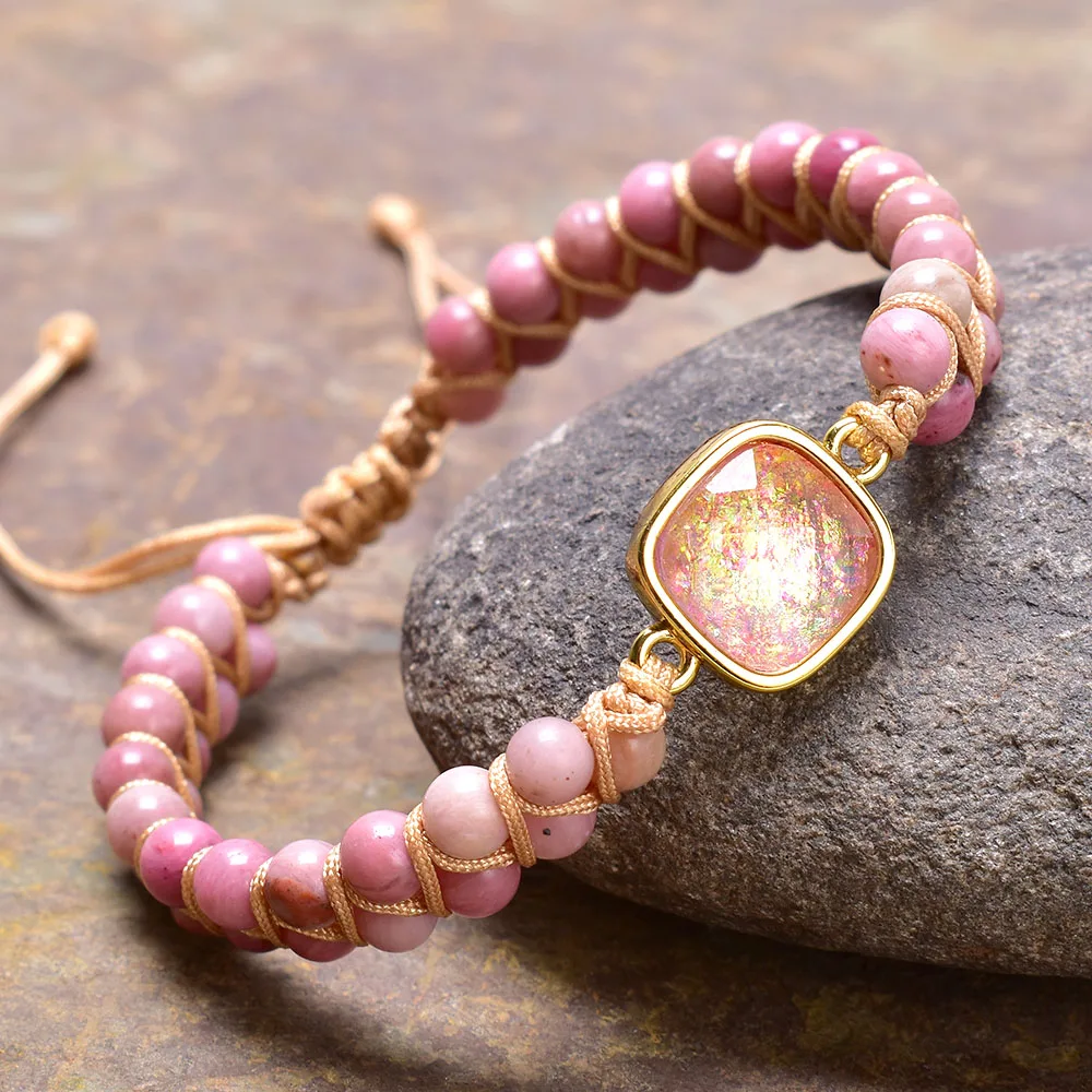 

Изысканный браслет ручной работы из натурального камня с родонитом и опалом, женский браслет с бусинами лучшего друга, женский подарок