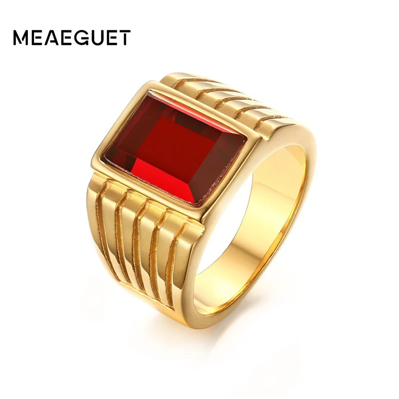 Мужское кольцо с квадратным красным камнем 14 мм Размер 7 11|stone ring|red stone ringstainless steel