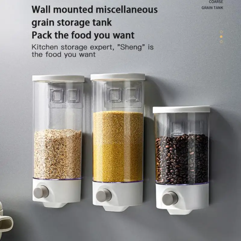 

1L/1.5L Sealed Rice Storage Box Wall Mounted Cereal Grain Container Dry Food Dispenser Grain Storage Jar Kitchen Storage Tools