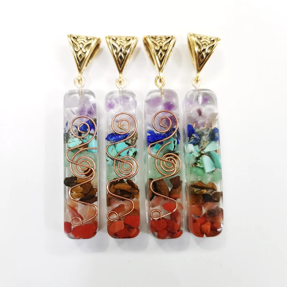 

Retro Reiki Healing Colorful Chips Stone Natural Chakra Orgone Energy Pendant Necklace Pendulum Amulet 10x45mm 3-6pc wholesale