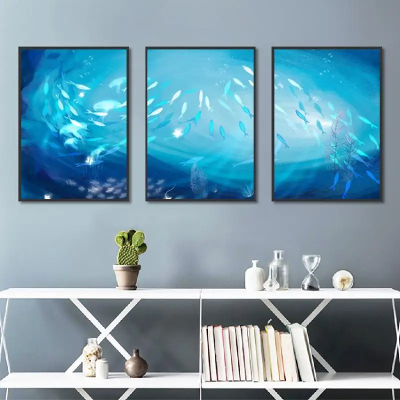 

Scenery of Fish In The Blue Ocean Canvas Painting Modern Style Picture Hd Printing Home Decoration Frameless Style