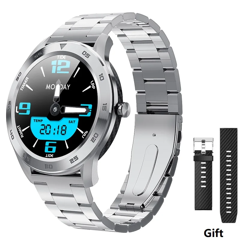 Silver Steel Strap Смарт-часы с Bluetooth человек DTNO.I № 1 DT98 анализатор ЭКГ Сменные циферблаты 1,3 Полный Круглый HD Экран многоязыковая сигнализация - Цвет: Silver Steel Strap