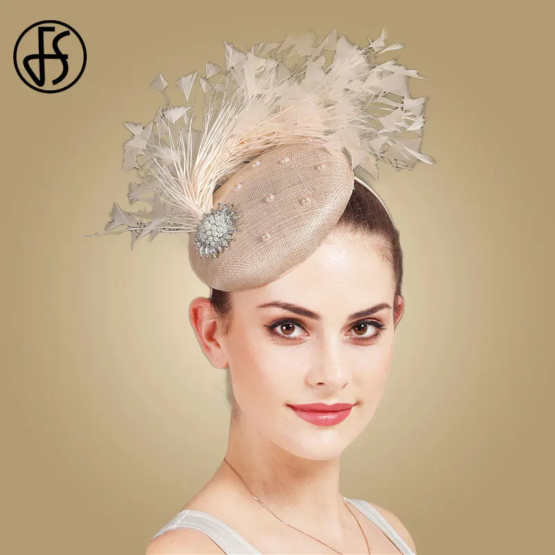 Женская винтажная шляпка с перьями FS для церкви и торжественных случаев