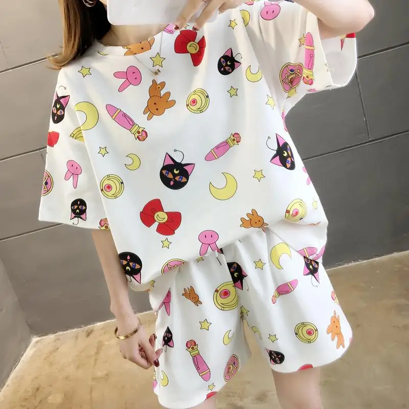 Disney пижамный комплект из хлопка с круглым вырезом героями мультфильмов летние