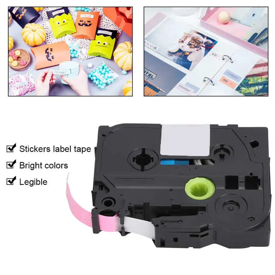 Термопечатная лента на белом и розовом фоне 12 мм для маркировочной машины Brother/TZe