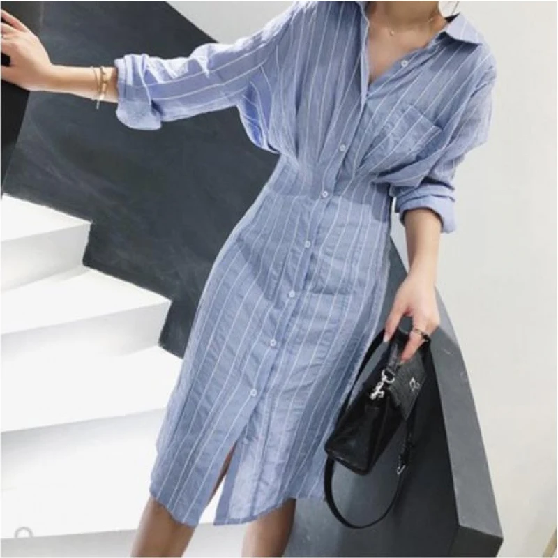 Spring Clothing Small Lightly Mature French First Love Elegant Shirt Dress Goddess Temperament Mid-Length Waist Slimming Dress