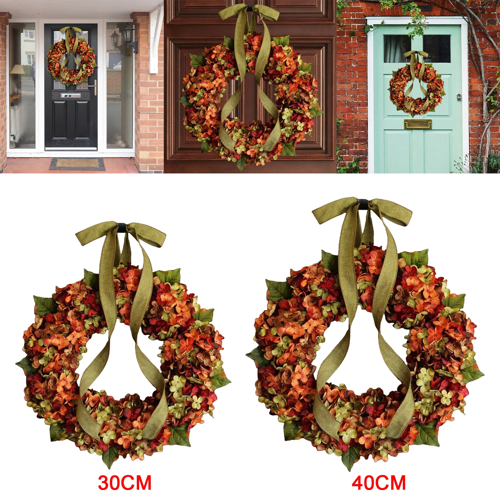 

Round Christmas Wintry Hydrangea Garland Leaves for Front Door Indoor Outdoor Festival Greening Wall Accessories