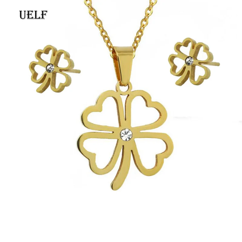 UELF ожерелье из нержавеющей стали серьги набор модные ювелирные изделия модный