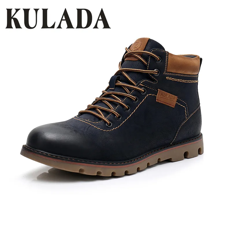Blue-1823-1D KULADA ботинки наивысшего качества; Мужские Зимние ботильоны; теплые ботинки на молнии ручной работы; Мужская зимняя обувь на шнуровке; Hombre - Цвет: Blue-1823-1D