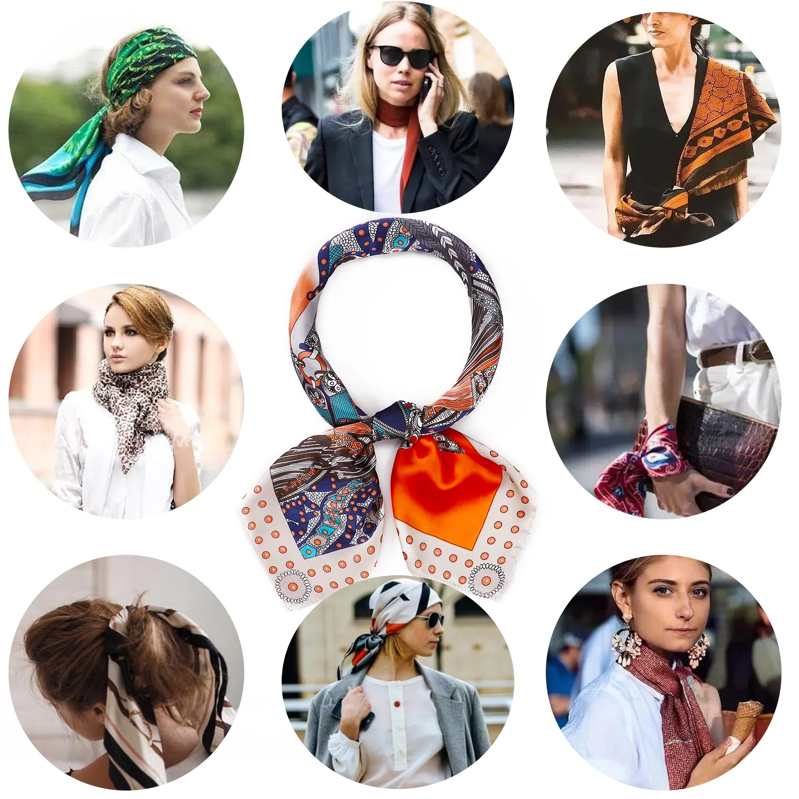 

2021 New Scarves 4 Pieces Fashion Women's Square Scarves 90*90cm Neck Hair Tie Bag Soft Warp Scarf Women's Scarf Square