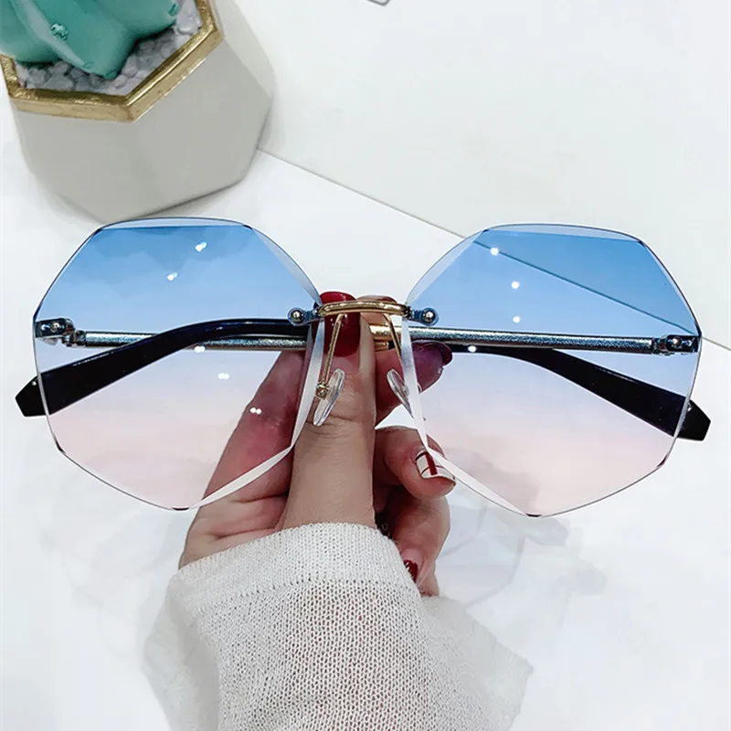 

Oversized Rimless Women's Sunglasses Design Fashion Lady Sun glasses Vintage Alloy Classic Brand Designer Shades UV400 Eyewear