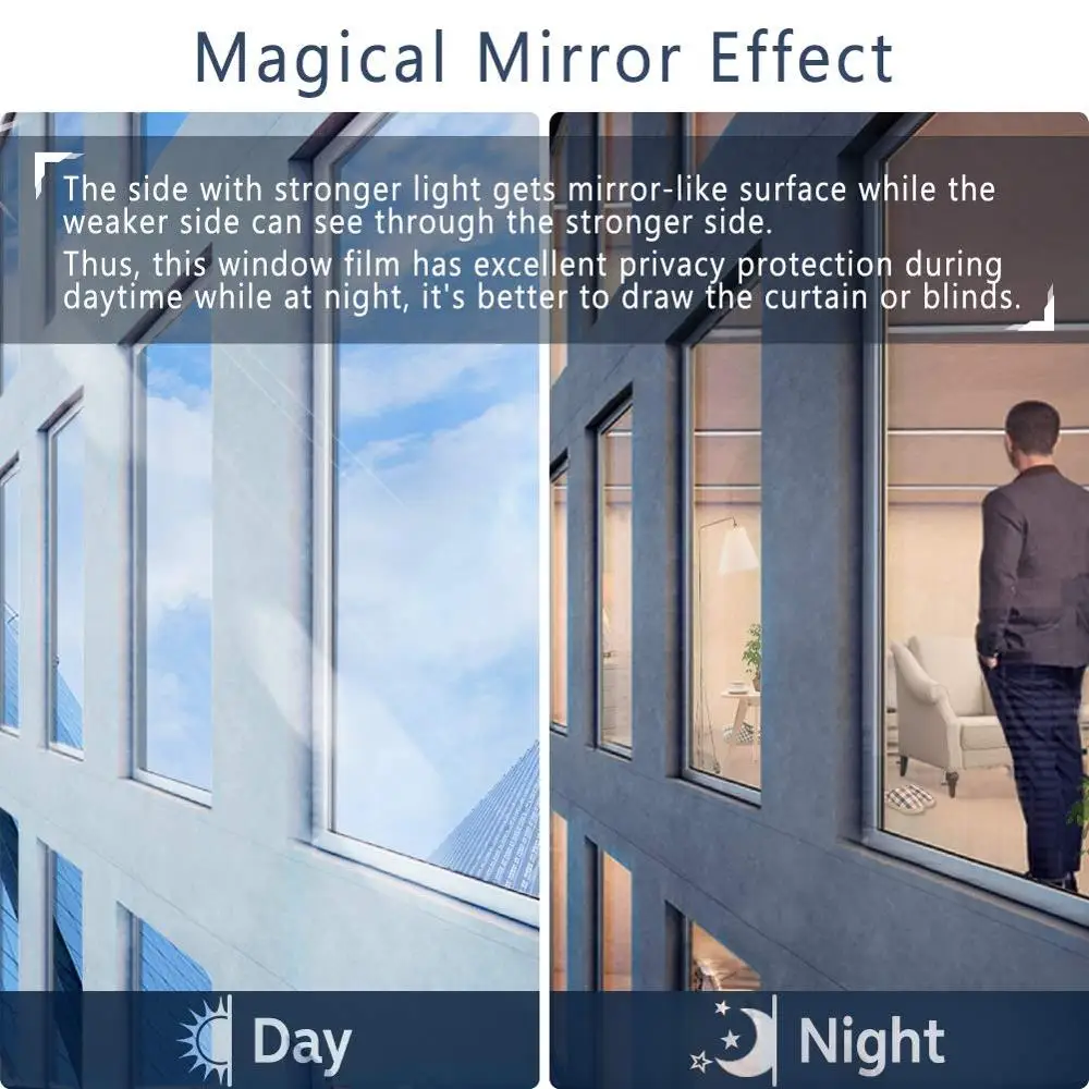 Односторонняя оттенка 200 см серебристая зеркальная Светоотражающая оконная