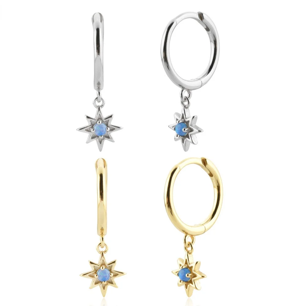 

Gold Sparkle Blue Star Pendiente Drop Earring Women Clips 8.5mm Clips Women Wedding Fine Jewelry 925 sterling silver