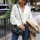 Детский мохеровый кардиган Mia, Осень-зима 2021, Повседневный свитер с пышными рукавами и V-образным вырезом, теплый винтажный Шикарный джемпер, женские свитера