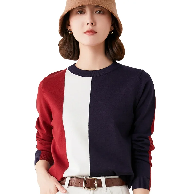 Новые женские зимние шикарные вязаные пуловеры в полоску с круглым вырезом для