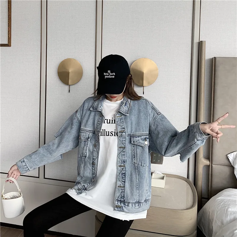 

Jacket Women Loose Coat Autumn Female Denim Jeans England Casual Loose Fashion Mujer Plus Size Streetwear Outerwear
