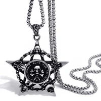 mens skull pendant chain pentacle moon star masonic magic stainless steel pentagram necklace jewelry