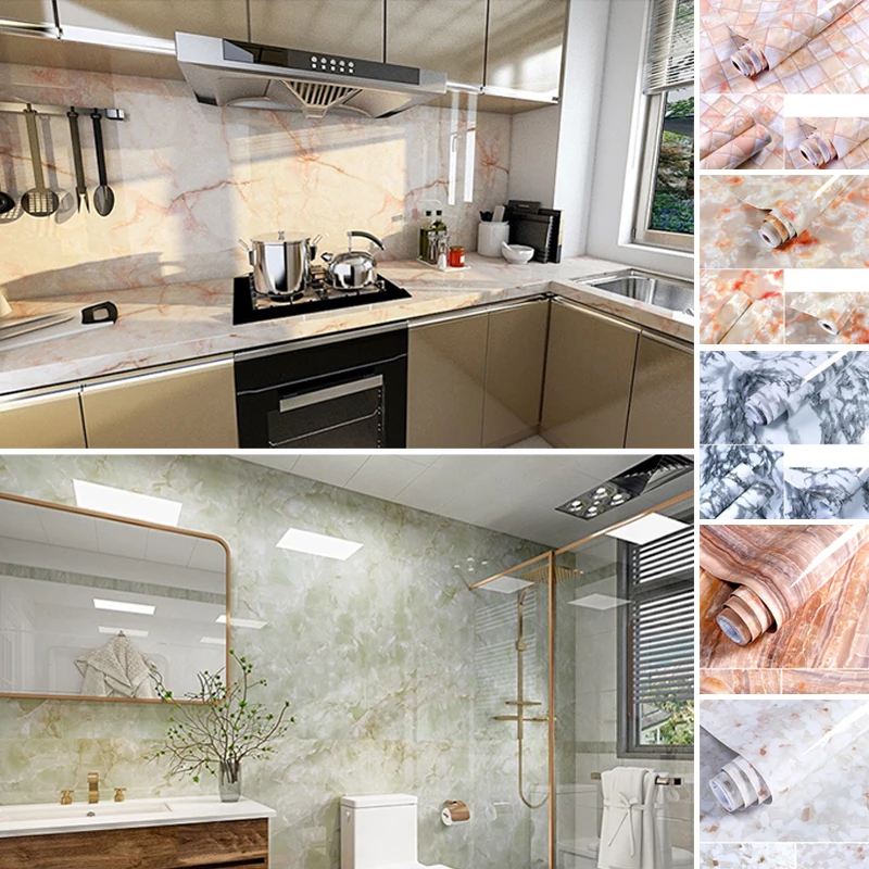 

Marble Self Adhesive Waterproof Wallpaper Vinyl Film 1M*60cm Adhesive Decor Contact Paper For Bathroom Kitchen PVC Wall Sticker
