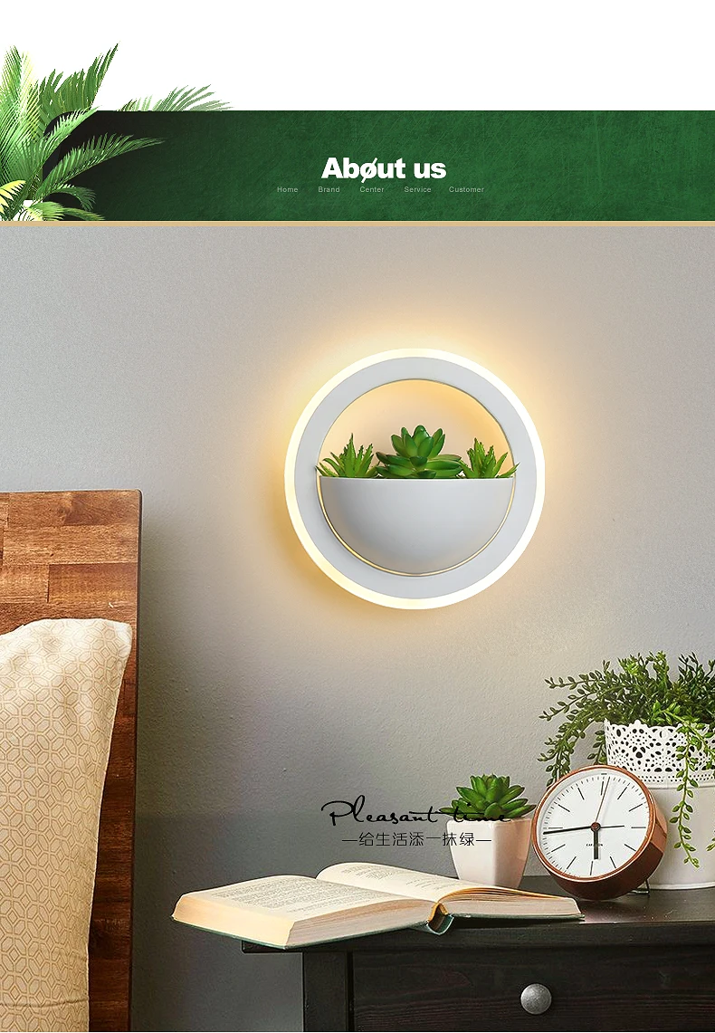 New LED Wall Lamp Round Acrylic Led Wall Lights Simulated Green Plants AC110~220V 10W For Hallway Porch Balcony Led Wall Sconce