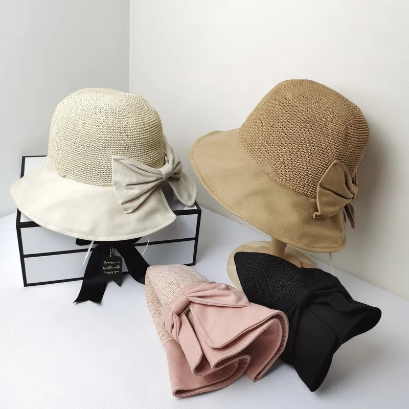 

The new summer cloth along the stitching straw hat woman hand woven hat breathable folding sunshade hat delicate basin hat