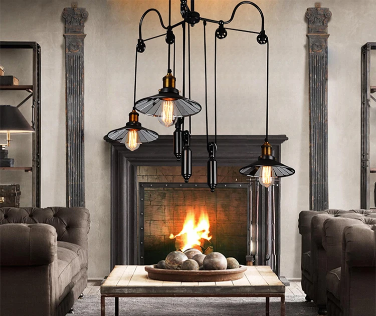 Фабричная нить тройной отражатель люстра шкив потолочный светильник лофт E27