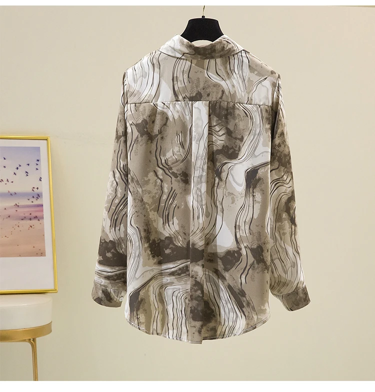 

Houthion Printed Chiffon Women's Blouses Spring Summer Fashion Casual Retro Temperament Long Sleeve Blouse Top Woman Shirt