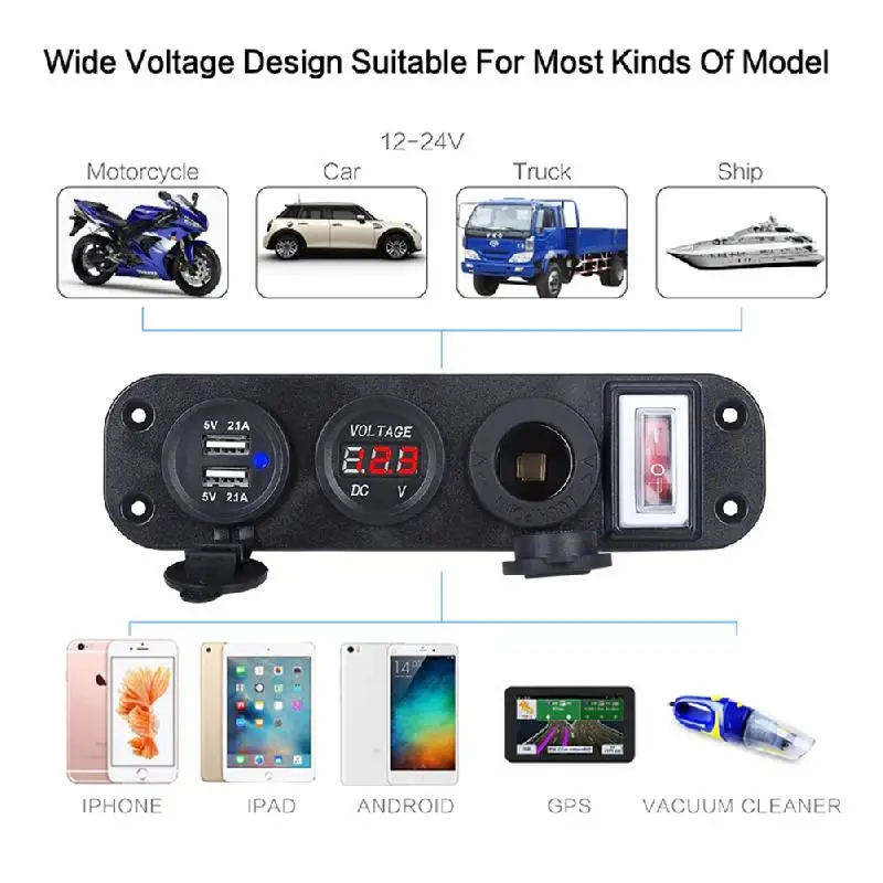 Автомобильное зарядное устройство для телефона 12 В 2 порта USB| |