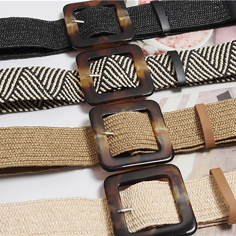 Винтажный женский плетеный ремень с круглой деревянной пряжкой дизайнерский для