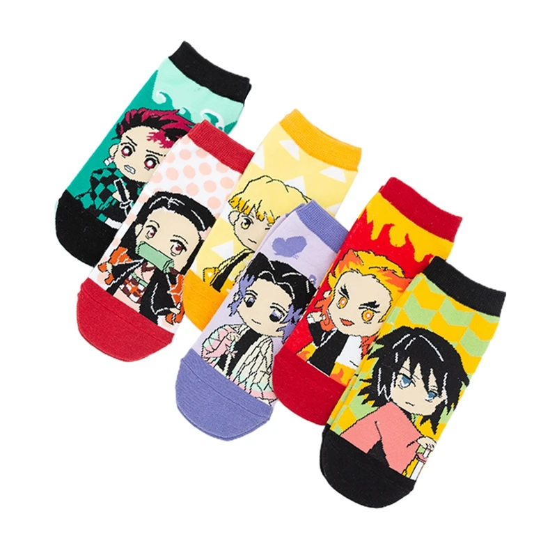 

6 Pairs/Set Anime Demon Slayer Kimetsu No Yaiba Socks Cosplay Cartoon Cotton Short Socks Kamado Tanjirou Kamado Nezuko Socks